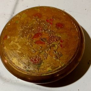 Antique brass chinese hand painted bowl with lid